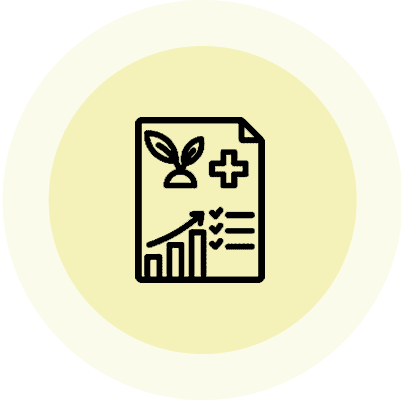 Icon of a report with a plant and growth chart symbolizing environmental progress.