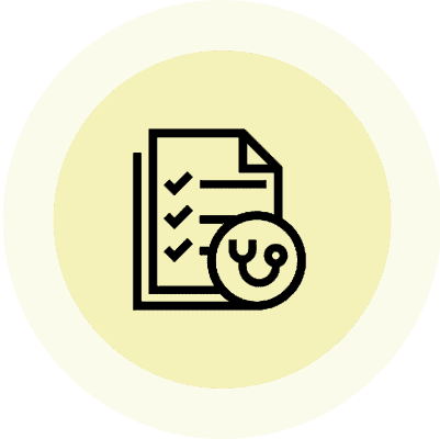 Medical checklist with stethoscope icon on yellow background.
